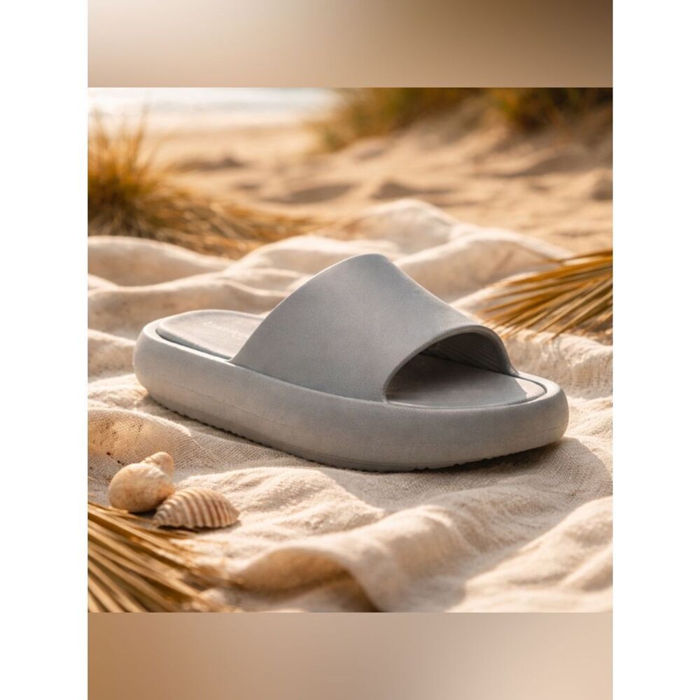 NIB J/Slides Unisex Squish Gray EVA Lightweight Beach Slides - Women Size 7
